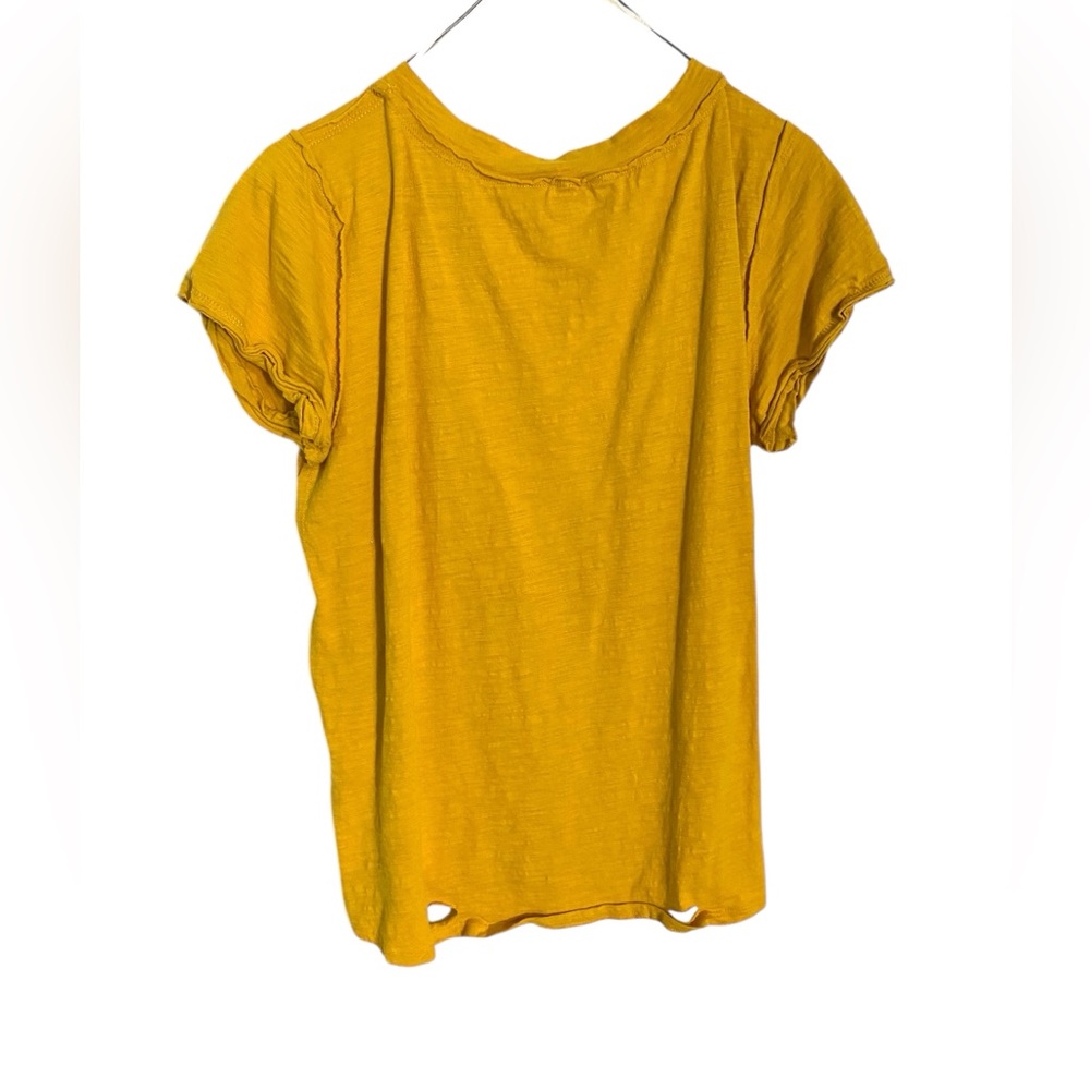 Umgee Women's Mustard V-Neck distressed Top - Picture 2 of 14